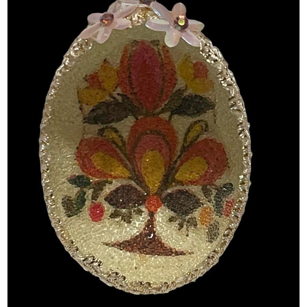 Vintage 70s Floral Easter Real Egg christmas ornament Handmade MCM FLOWER